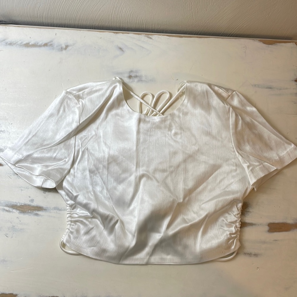 **NWT** Zara White Satin Crop Top, Sz XS